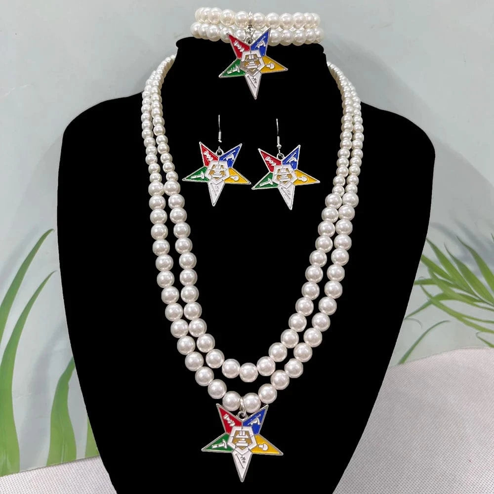 jewelry sets Necklace / B Eastern Star Greek Women Sorority Pearl Necklace Bracelet Set