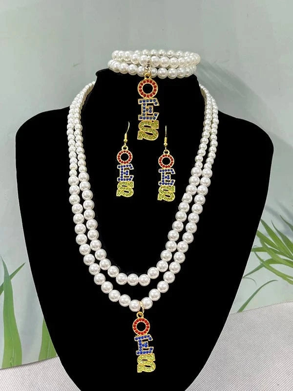 jewelry sets Necklace / E Eastern Star Greek Women Sorority Pearl Necklace Bracelet Set