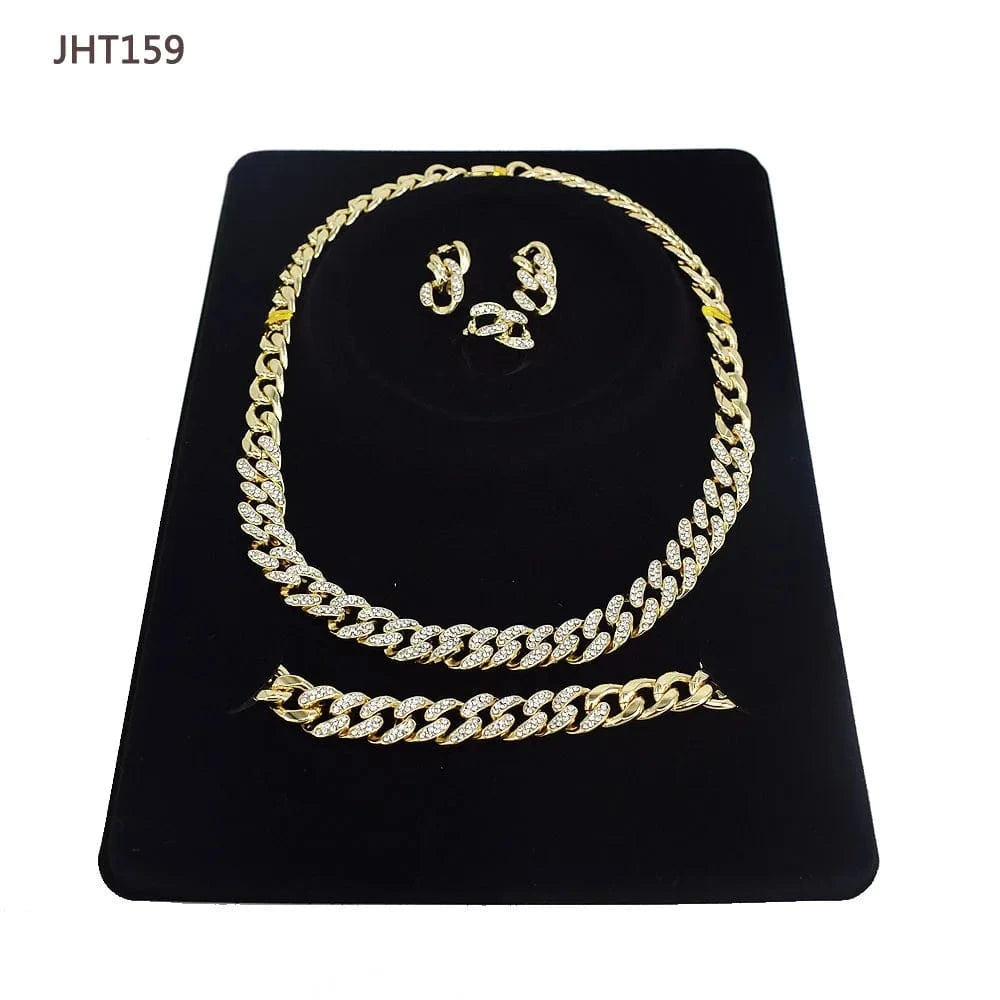 JHT159 Wholesale 18K gold plated jewelry set fashion hip hop diamond jewelry set
