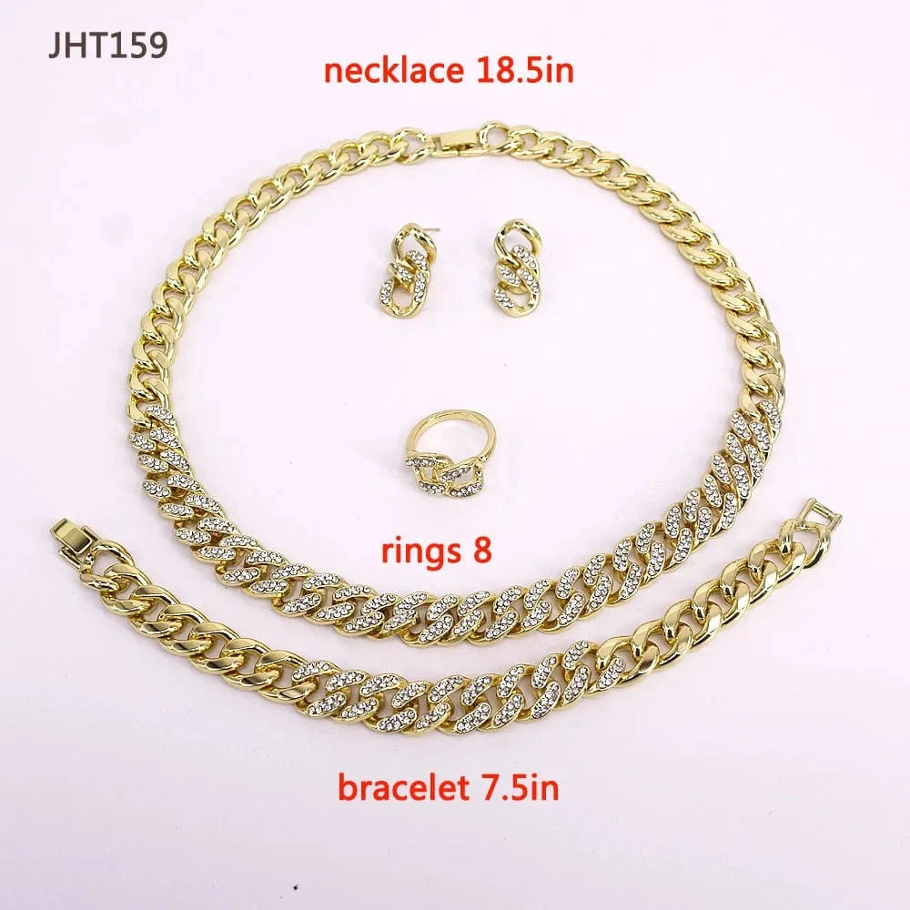 JHT159 Wholesale 18K gold plated jewelry set fashion hip hop diamond jewelry set