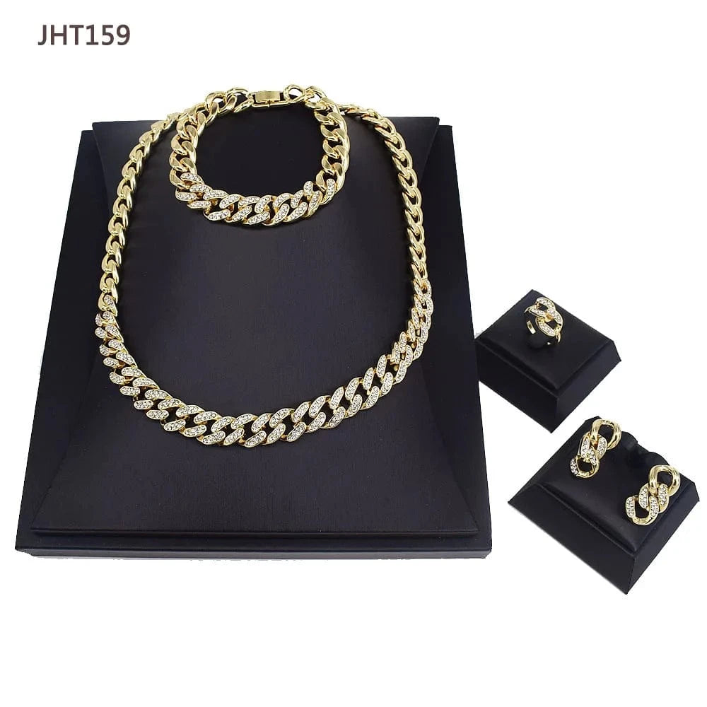JHT159 Wholesale 18K gold plated jewelry set fashion hip hop diamond jewelry set
