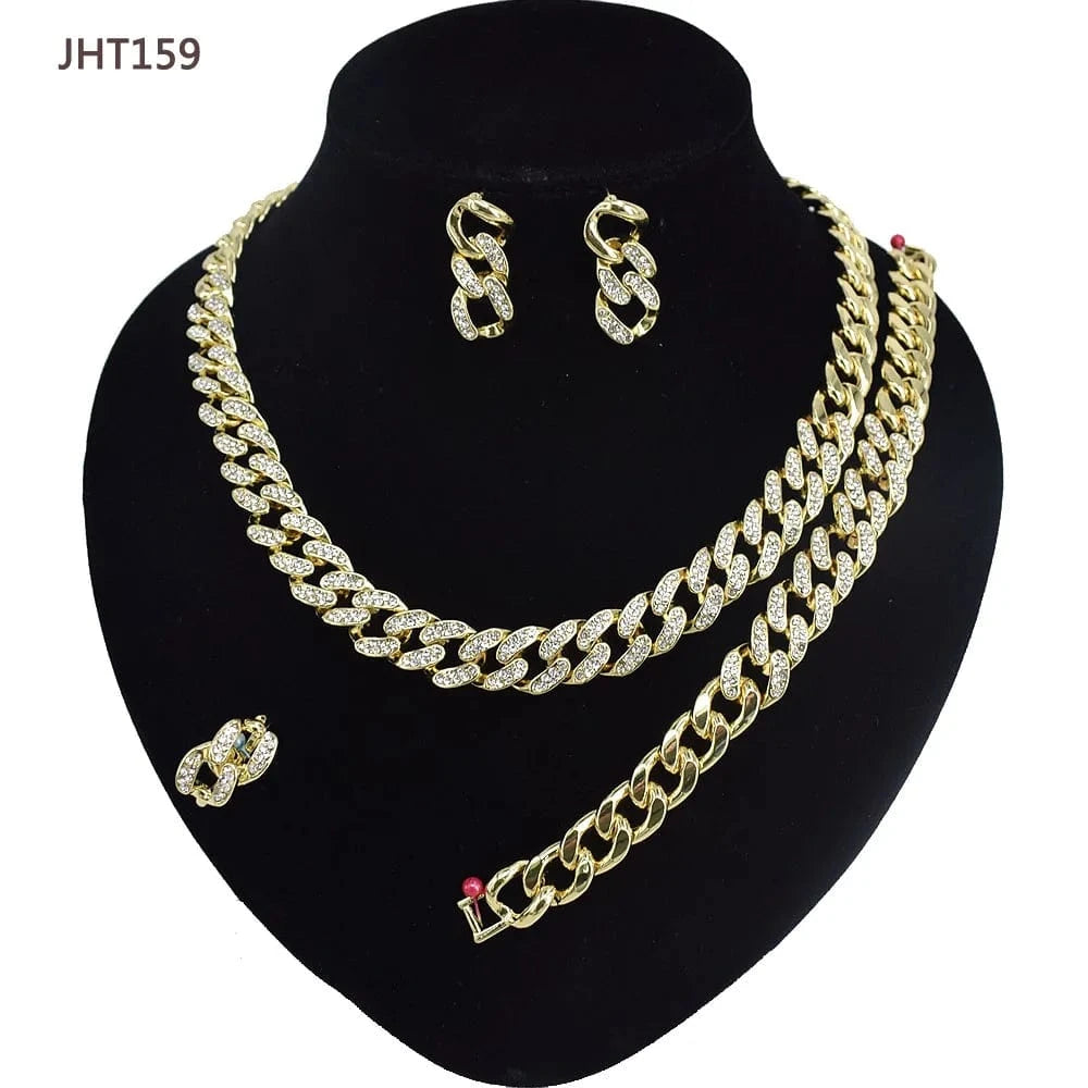 JHT159 Wholesale 18K gold plated jewelry set fashion hip hop diamond jewelry set