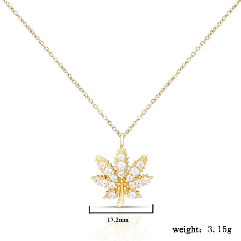 Joacii Fine Jewelry 925 Sterling Silver 18K Gold Plated Maple Leaf Green White Zircon Leaves Pendant Necklace