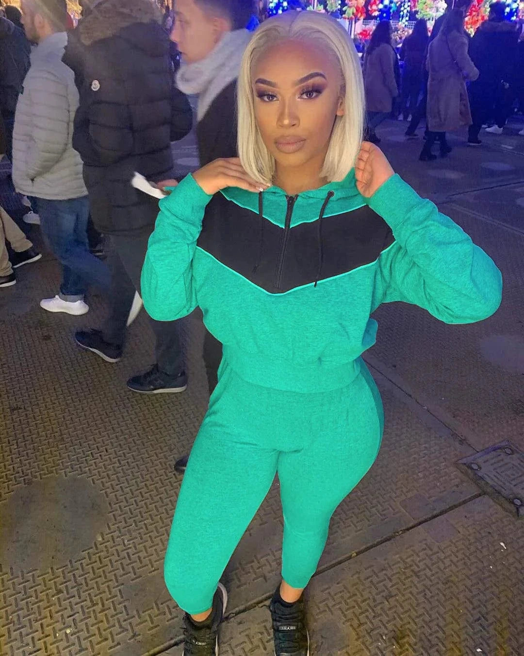 Jogging Sweat Suits Pullover Hooded Sweatshirt And Sweatpants Set Two Piece Outfit With Zipper