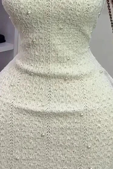 Joskaa 2025 Fall Women's Pearl Embellished Round Neck Sleeveless Bodycon Mini Knitted Dress Party Clubwear Vintage Streetwear