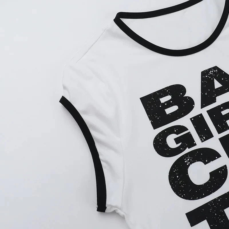 Joskaa 2025 Summer Women's Graphic Print T-Shirt Casual Color Block O-Neck Short Sleeve Slim Tees Y2K Streetwear Fashion Tops