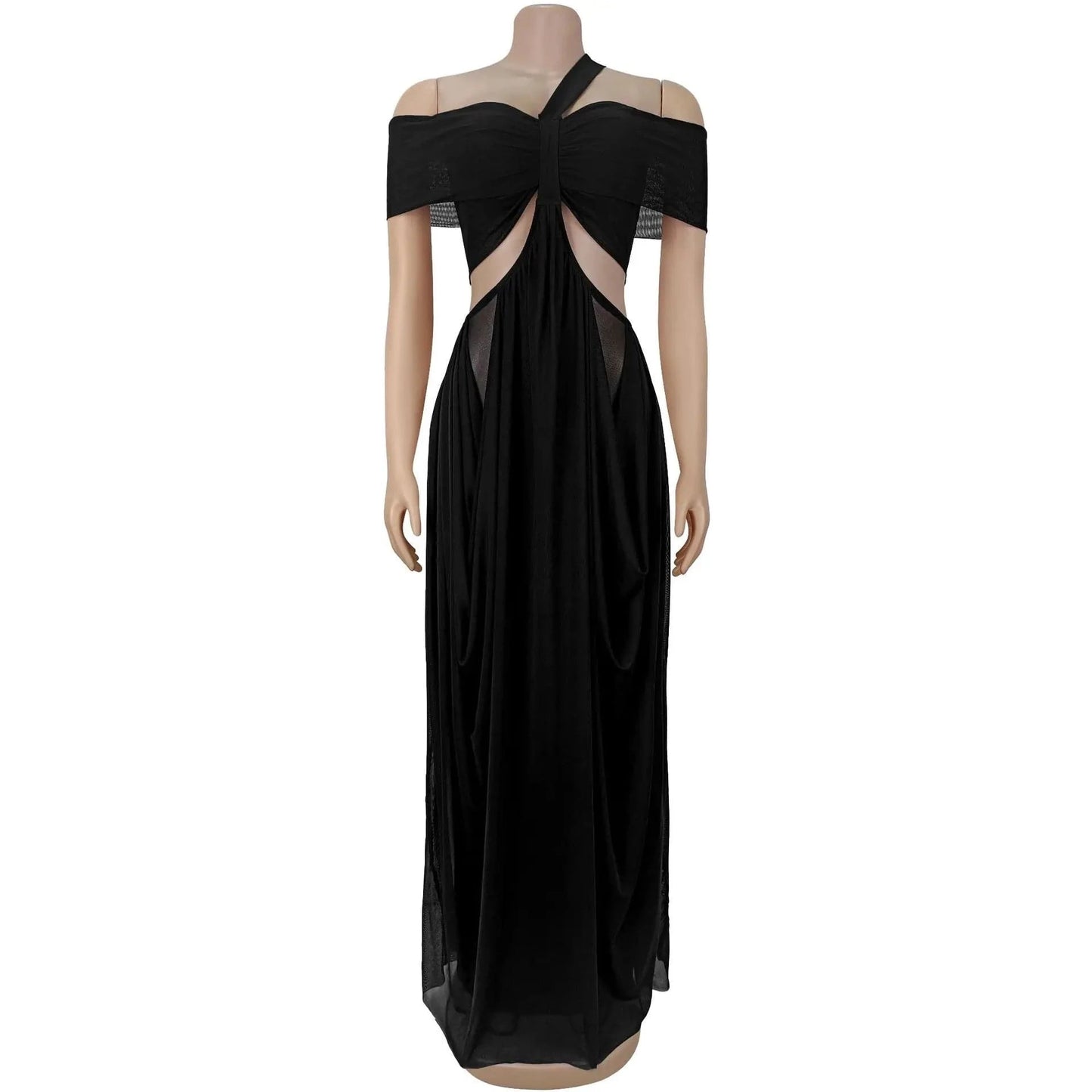 Joskaa 2025 Women's Elegant One Shoulder Strapless Mesh Irregular Maxi Dress Sexy Hollow Backless Skinny Evening Gown Clubwear