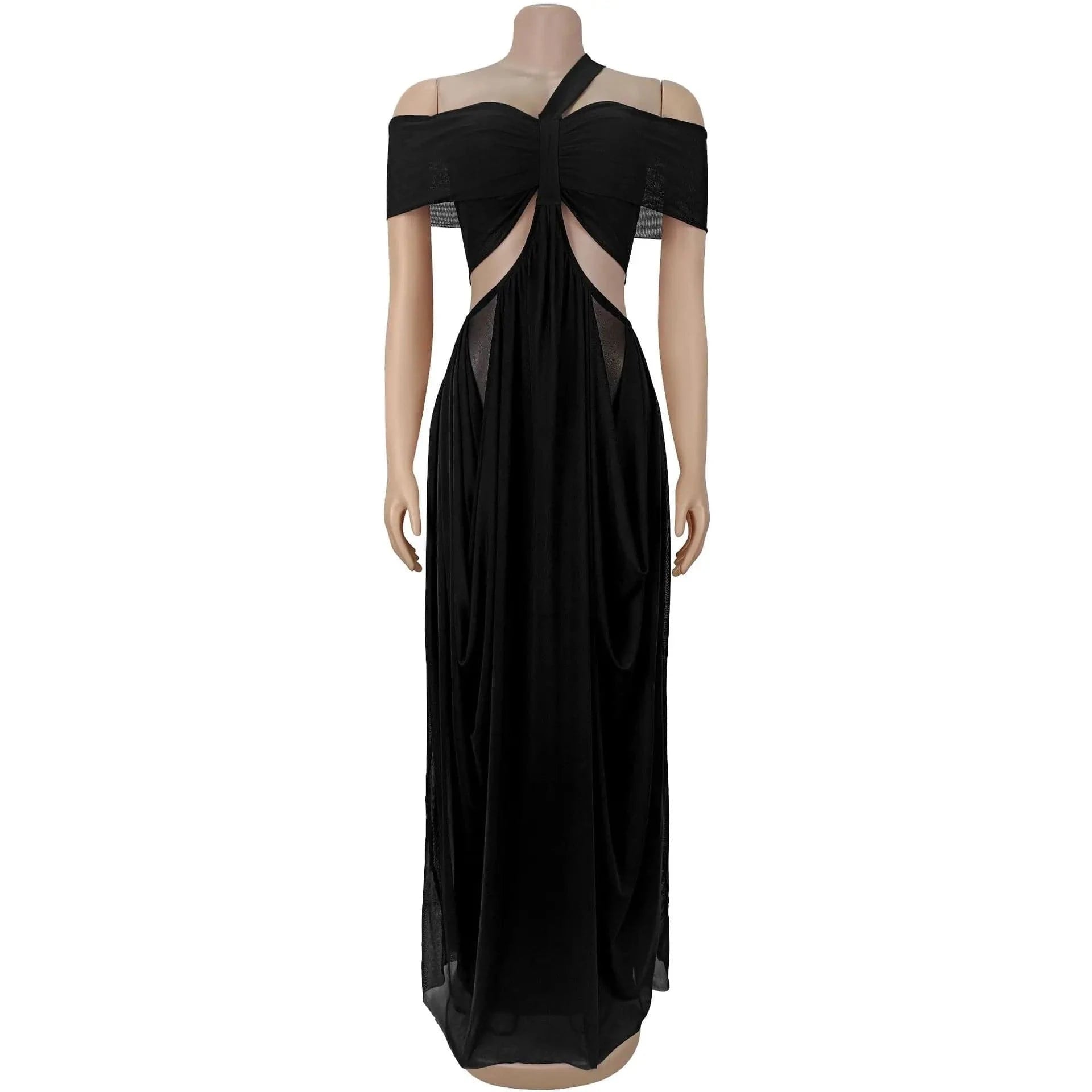 Joskaa 2025 Women's Elegant One Shoulder Strapless Mesh Irregular Maxi Dress Sexy Hollow Backless Skinny Evening Gown Clubwear