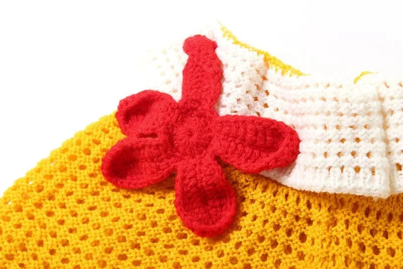 Joskaa 3D Flower Knit Beach Style 2 Piece Sets Women Sexy Halter Bra and Patchwork Shorts Matching 2025 Summer Holiday Outfits