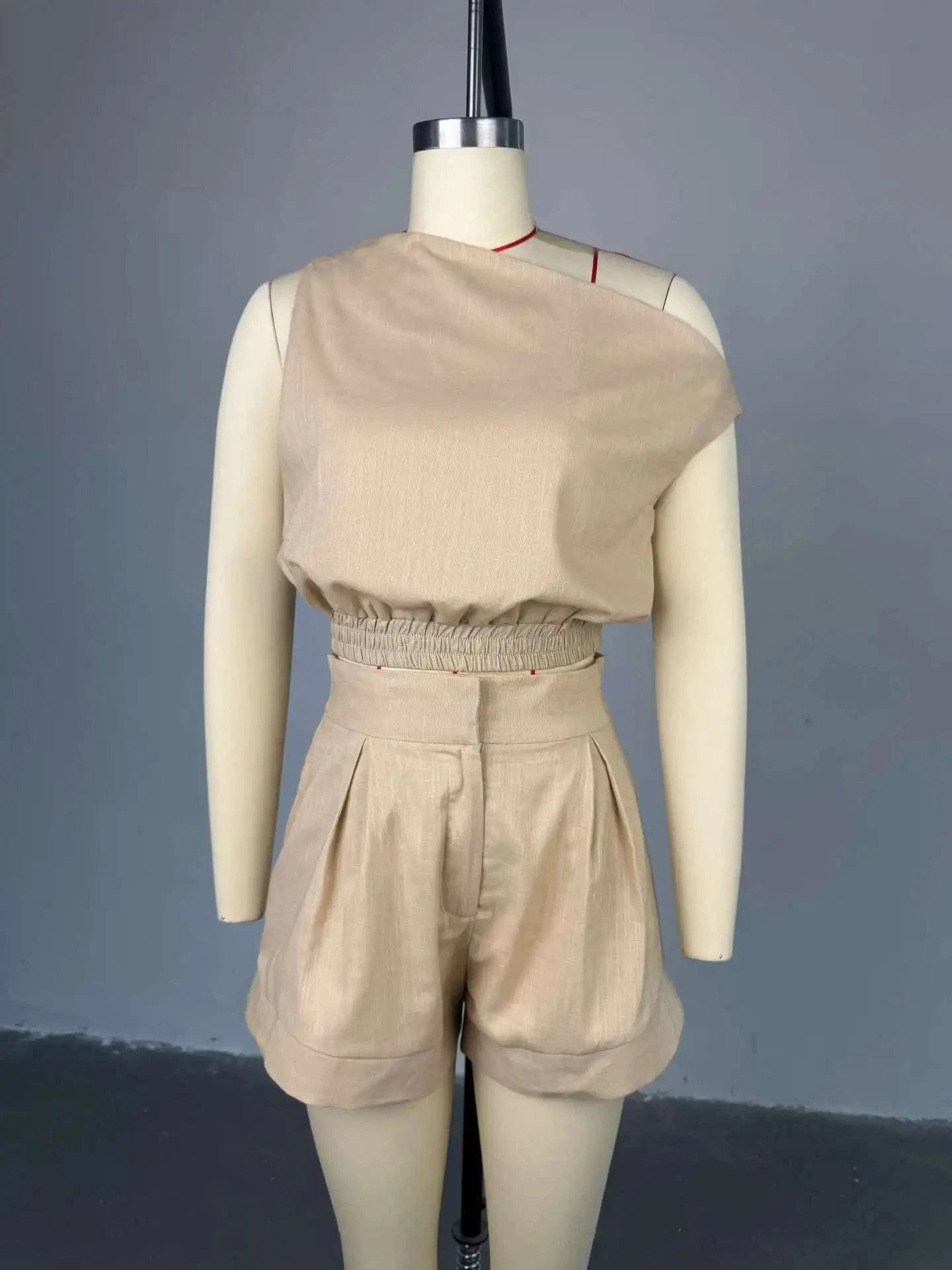 Joskaa Casual 2 Piece Sets Women Off Shoulder Sleeveless Shirt Tops and High Waist Wide Leg Shorts Matching 2025 Streetwear