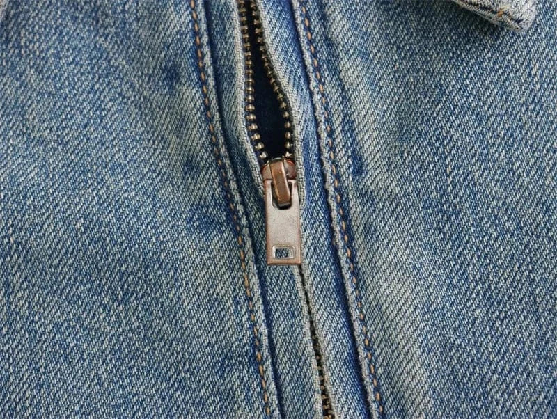 Joskaa Fashion Blue Denim Dress Women Hipster Lapel Zipper Pocket Full Sleeve Loose Mini Dresses 2025 Spring Vintage Streetwear