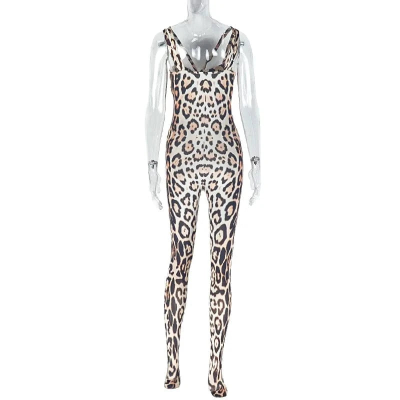 Joskaa Leopard Print Jumpsuits Women Hipster Sexy Spaghetti Strap Sleeveless Body-Shaping Rompers 2025 Party Clubwear Streetwear