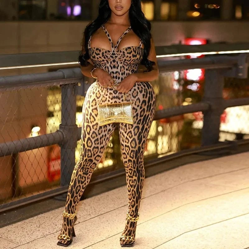 Joskaa Leopard Print Jumpsuits Women Hipster Sexy Spaghetti Strap Sleeveless Body-Shaping Rompers 2025 Party Clubwear Streetwear