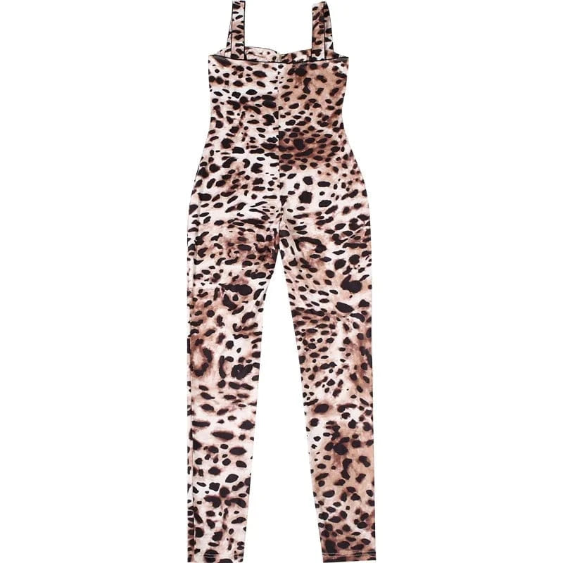 Joskaa Leopard Print Workout Jumpsuit Women Hipster Spaghetti Strap Sleeveless Lift Hips Romper 2025 Fashion Overalls Streetwear