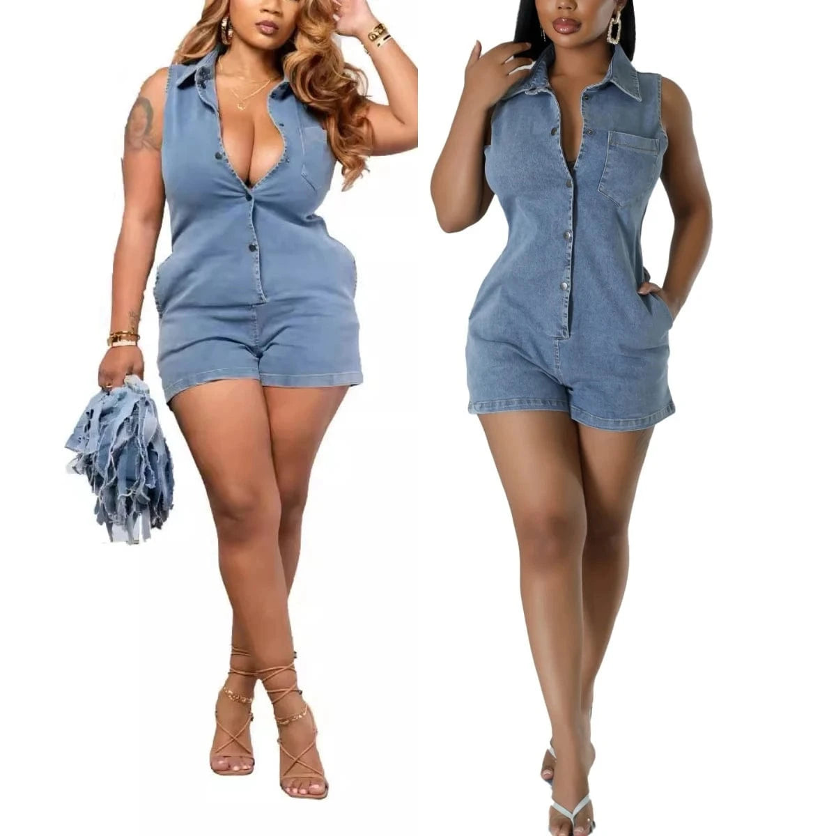 JR3762 New Products 2024 Casual Plus Size Sleeveless Denim Shorts Jumpsuit Rompers Women Jumpsuit