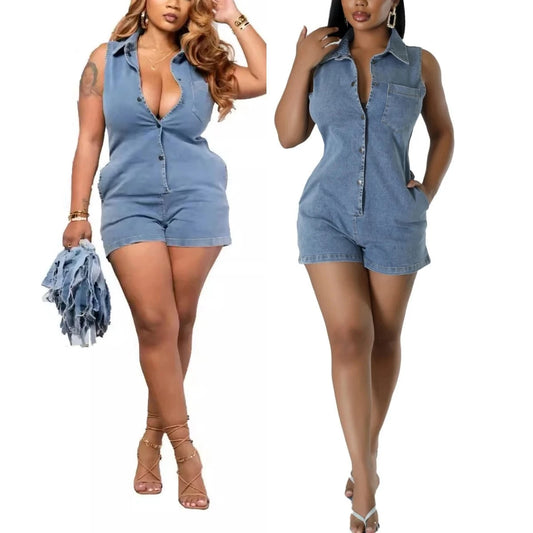 JR3762 New Products 2024 Casual Plus Size Sleeveless Denim Shorts Jumpsuit Rompers Women Jumpsuit