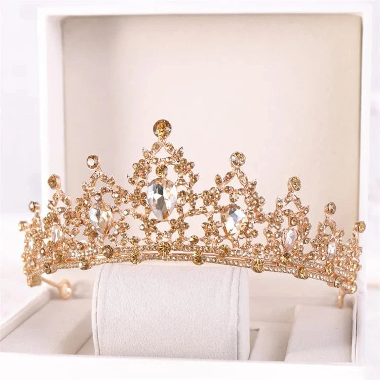 JS Vintage Gold Wedding Baroque Rhinestone Crystal Crown Queen Tiara Prom Party Bridal Hair Accessories Jewelry
