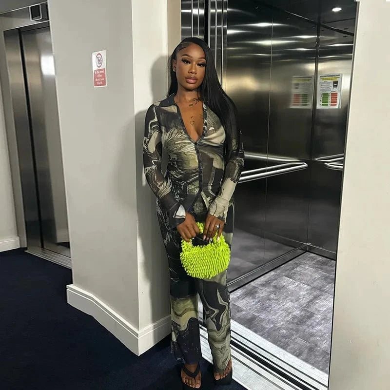 JS918991 Spring Clothing 2 Piece Set Women Long Sleeve Crop Tops+leggings Outfit Casual Printed Mock Neck Womens Sets