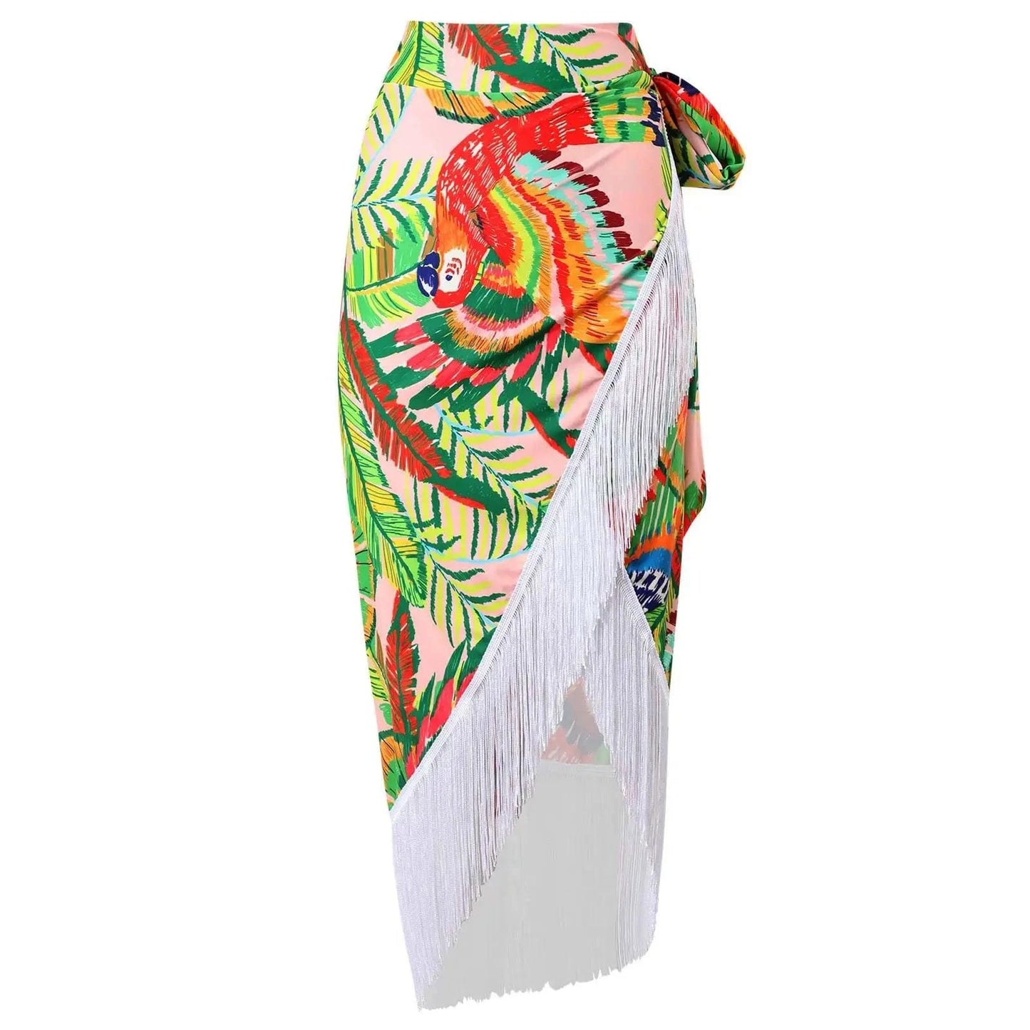 JSN 2024 New design bathing suit one shoulder swimwear mandarin duck print pattern high waist bikini with tassel sarong