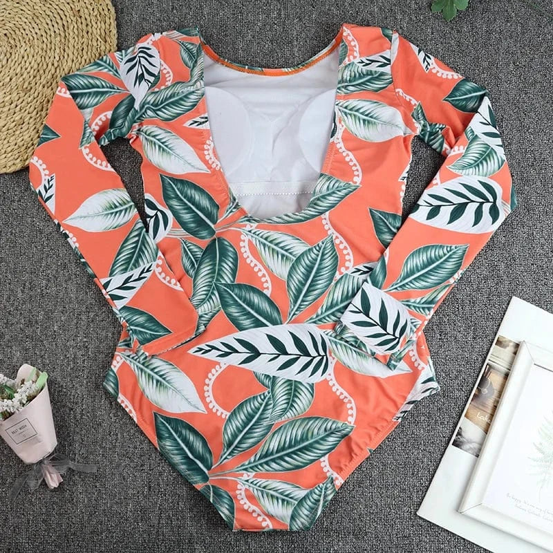 JSN7032 Custom Logo One Pieces Women Long Sleeve Swimwear Sexy Thong Swimwear Swimsuit Sexy Backless Bikini