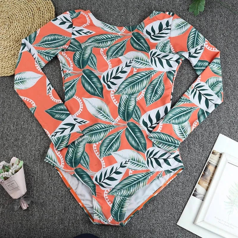 JSN7032 Custom Logo One Pieces Women Long Sleeve Swimwear Sexy Thong Swimwear Swimsuit Sexy Backless Bikini
