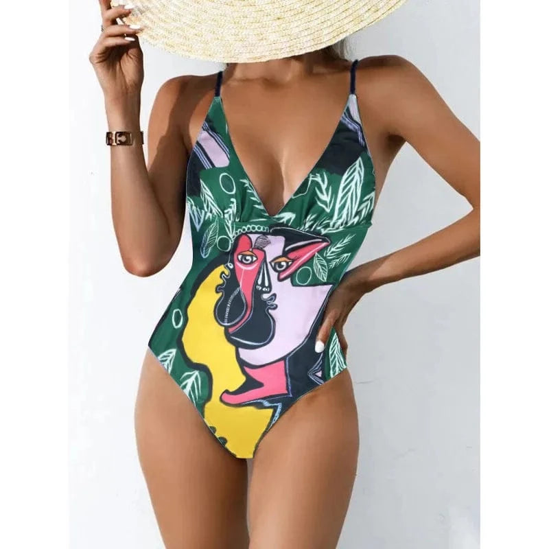 JSN71003 2024 tendy sling bikini beachwear demon blue eyes monokini bathing suit pattern swimwear sexy women swimsuit