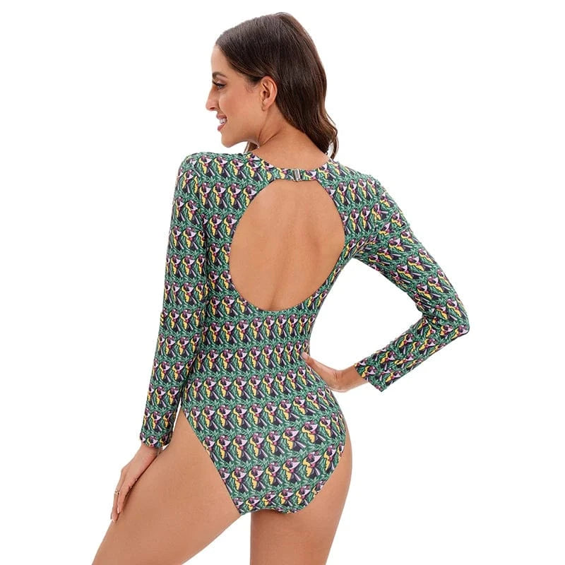 JSN72005 High quality best sales long sleeve pattern rashguard one piece swimsuit bikinis & beachwear women 2022 swimwear