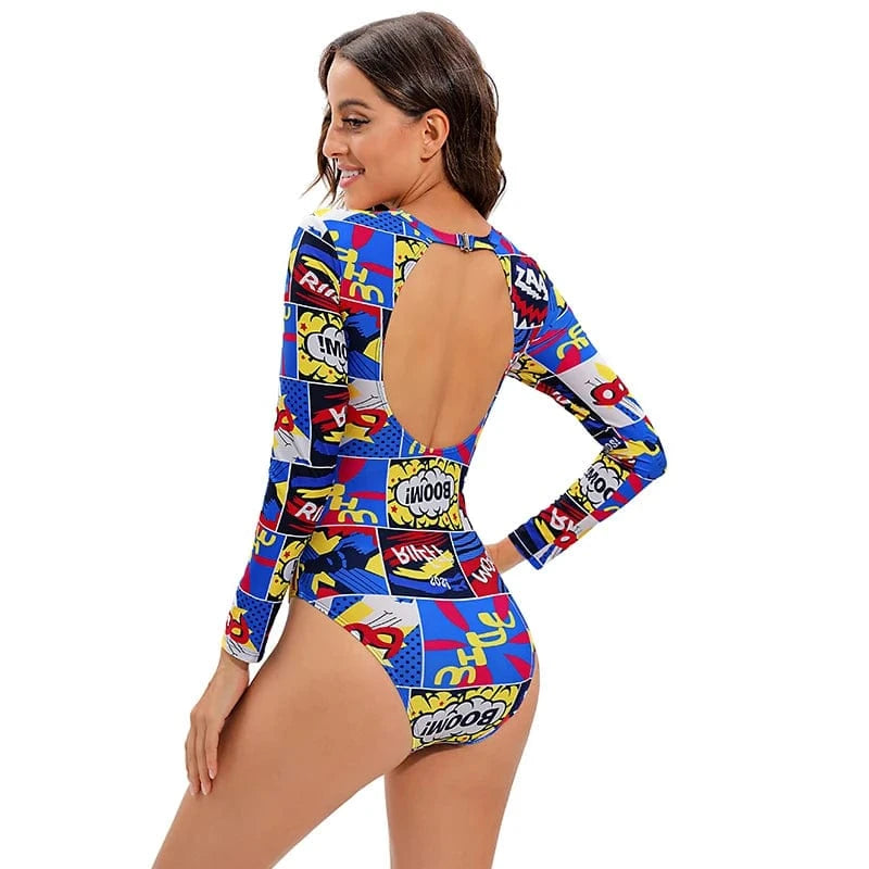 JSN72005 High quality best sales long sleeve pattern rashguard one piece swimsuit bikinis & beachwear women 2022 swimwear