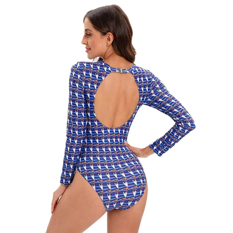 JSN72005 High quality best sales long sleeve pattern rashguard one piece swimsuit bikinis & beachwear women 2022 swimwear