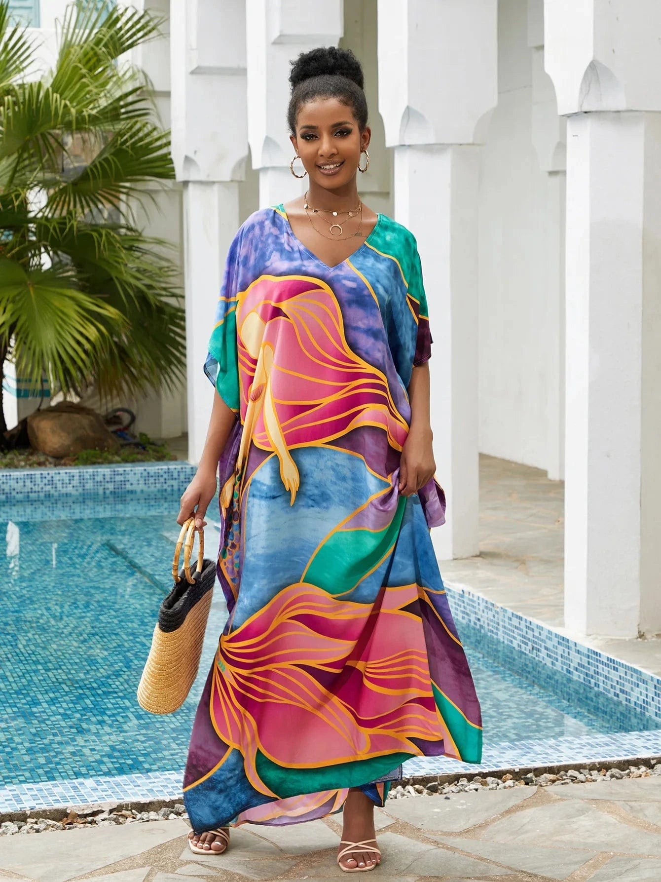 JSN9202179 2023 new arrival Beach smock rayon positioning print holiday bikini dress