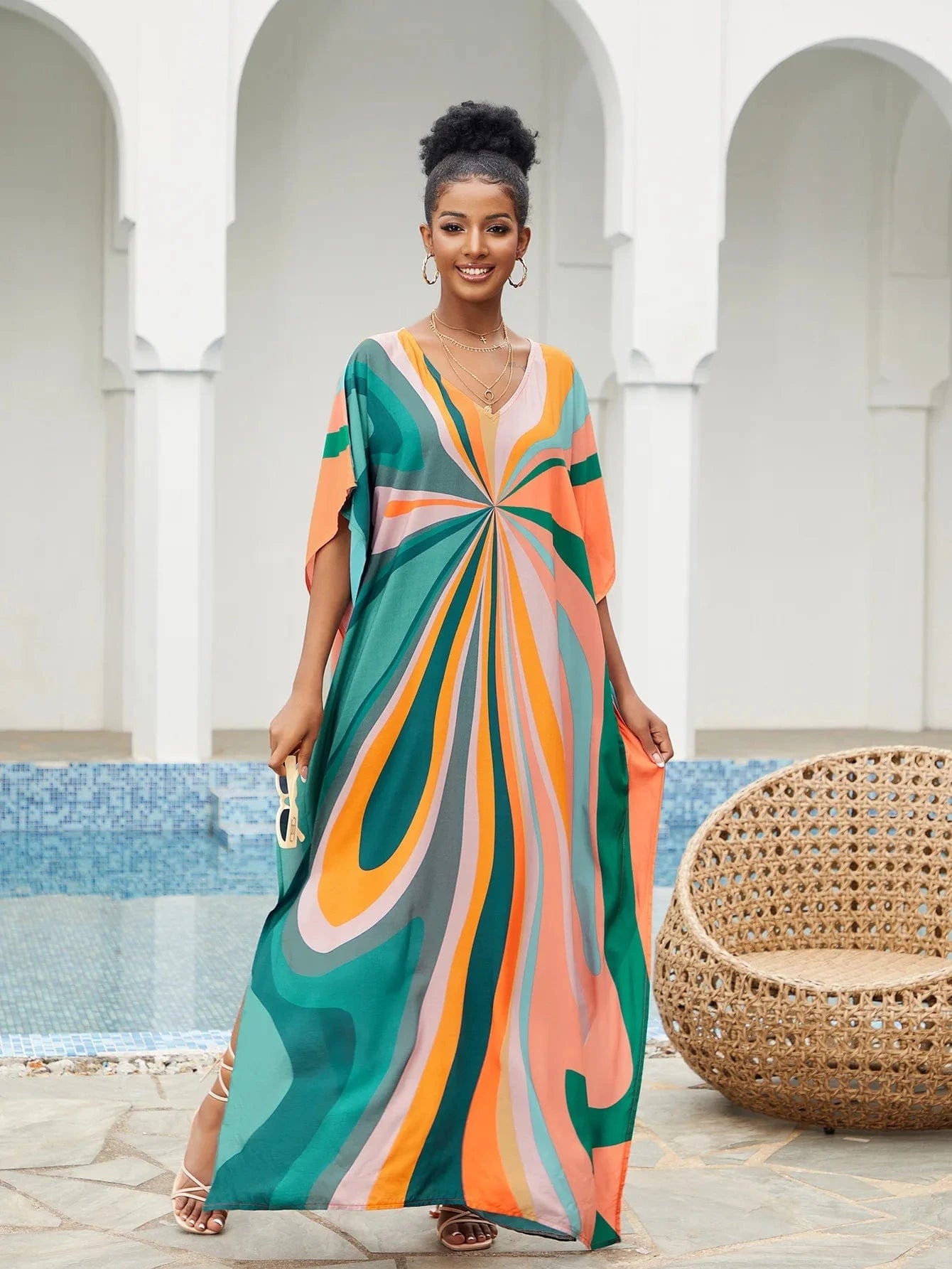 JSN9202179 2023 new arrival Beach smock rayon positioning print holiday bikini dress