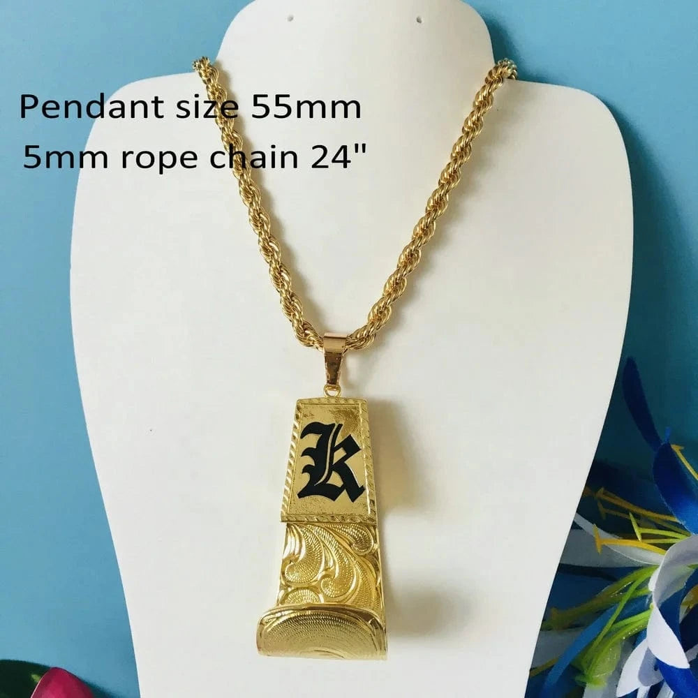 JX230 Big Hook pendant Palaoa Initial necklace thick rope chain gold filled personalized customize gift men boy hiphop jewelry