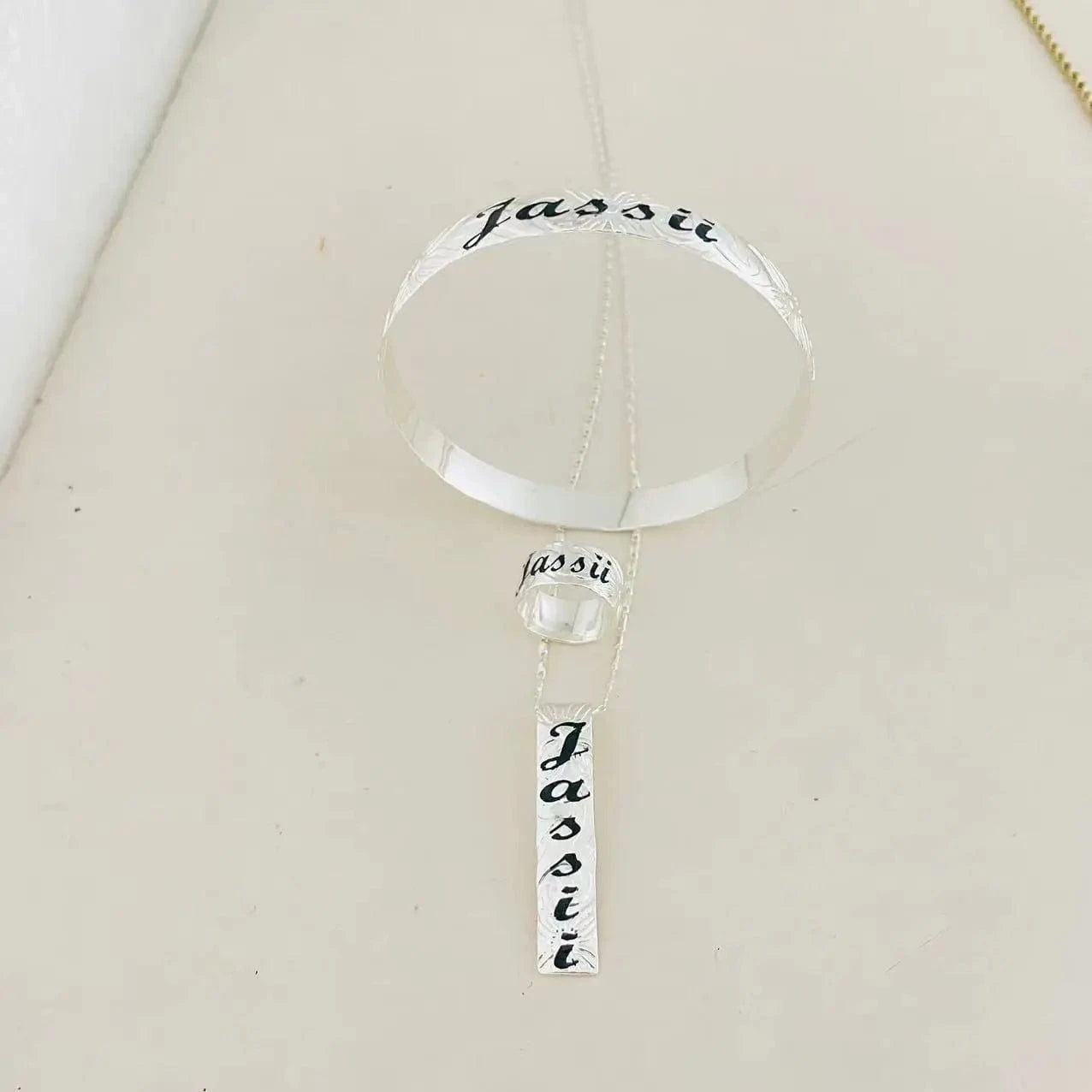JX242 Customize name ring initial vertical necklace bracelet set Hawaiian Samoa jewelry wholesale personalized birthday gift