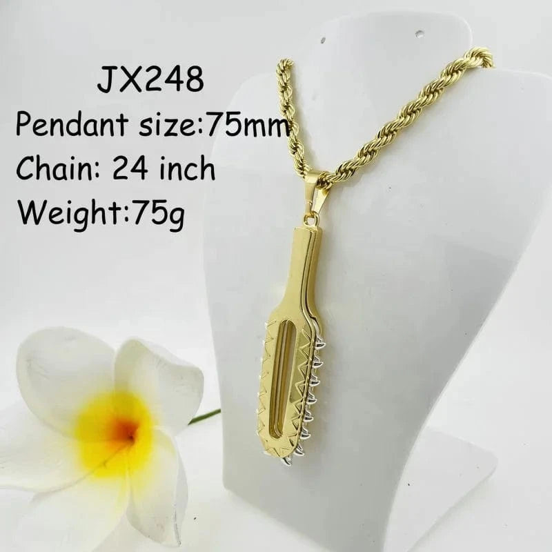 JX245 Hawaiian warrior pendant necklace Shark toothed sword 2 tone jewelry 5 designs with 5mm rope chain gold silver gift for Me