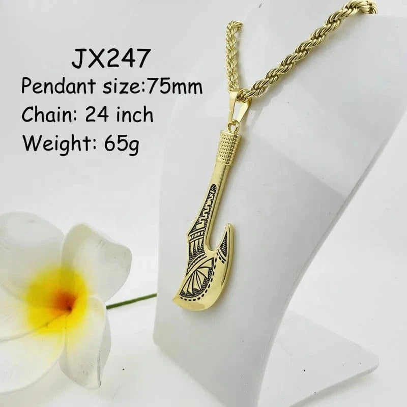 JX245 Hawaiian warrior pendant necklace Shark toothed sword 2 tone jewelry 5 designs with 5mm rope chain gold silver gift for Me