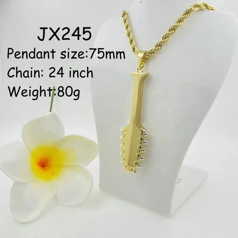 JX245 Hawaiian warrior pendant necklace Shark toothed sword 2 tone jewelry 5 designs with 5mm rope chain gold silver gift for Me