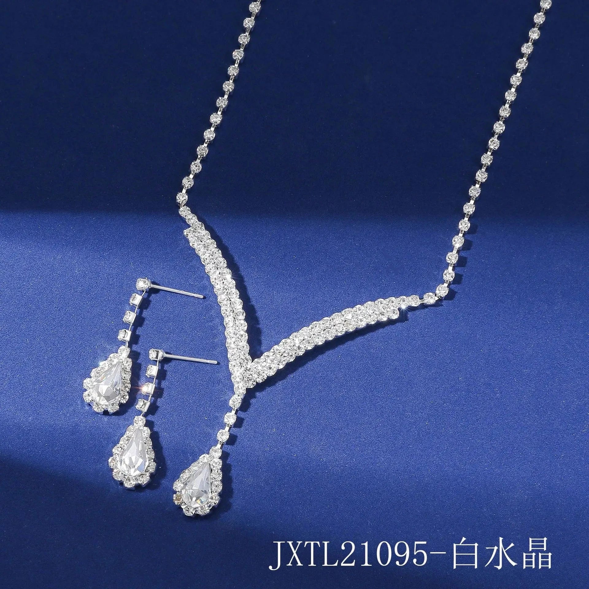 JXTL21095 White Hoyon colorful Rhinestone Necklace Earrings Wedding Jewelry Set For Bride Bridesmaid  Evening Party Accessories