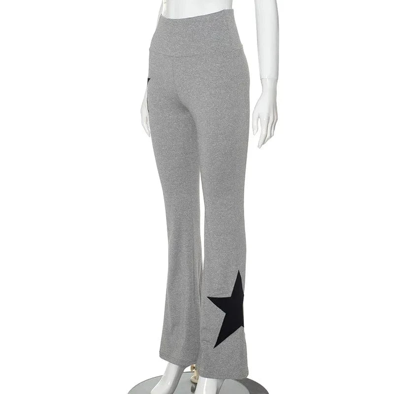 K23pt526 Autumn Winter 2023 New Pentagram Patchwork High Waist Flared Pant Solid Bodycon Casual Trouser For Women Lady