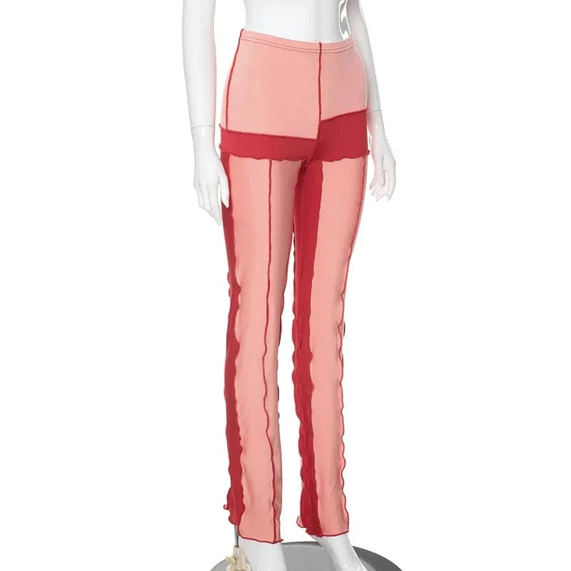 K23pt603 New Fashion 2024 Spring Patchwork High Waist Pant Bodycon Casual Bump Color Streetwear Trouser For Women Lady