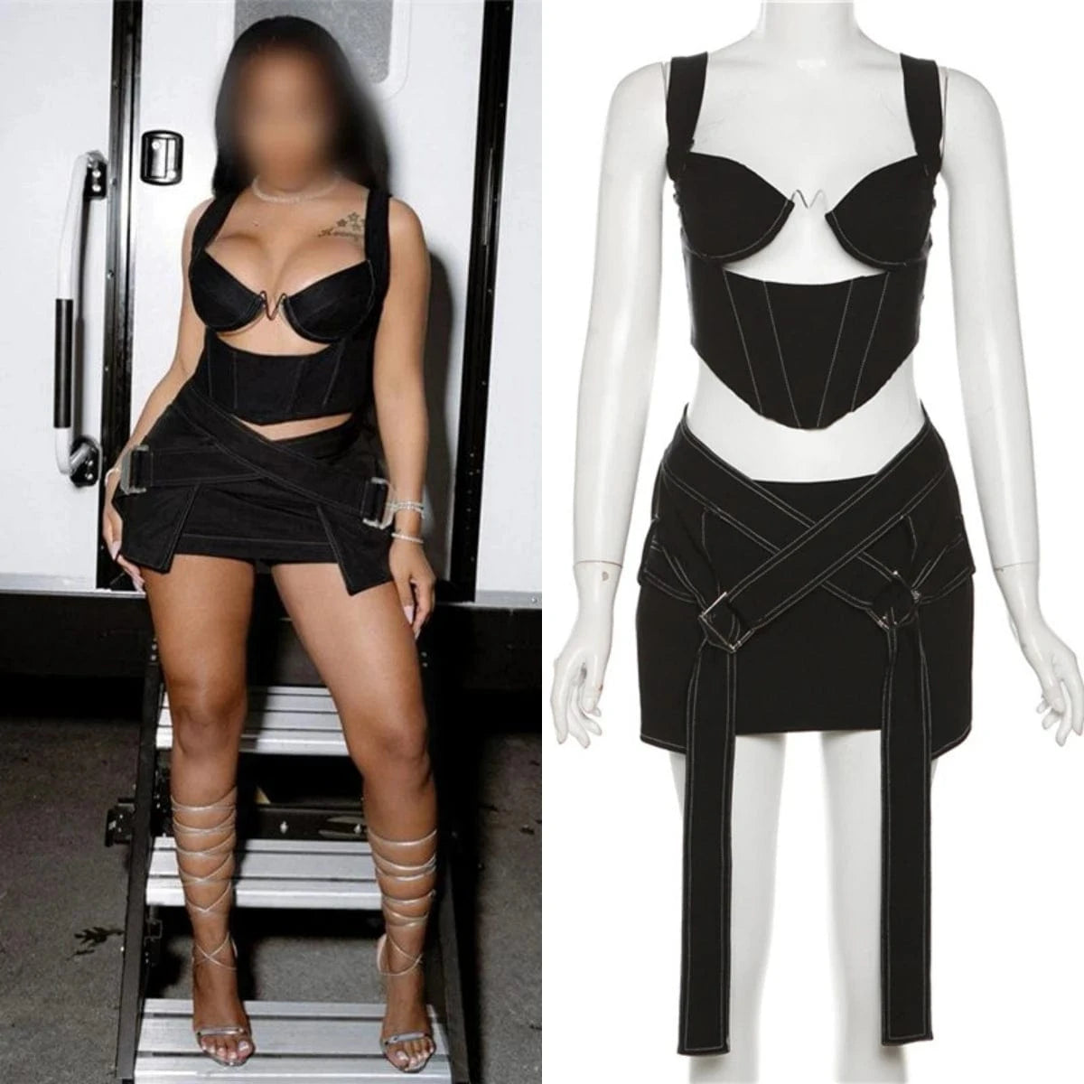 K23s38240 New 2024 Spring Patchwork Sleeveless Cami Crop Top And Short Skirt 2 Piece Set Solid Bodycon Sexy Women's Set