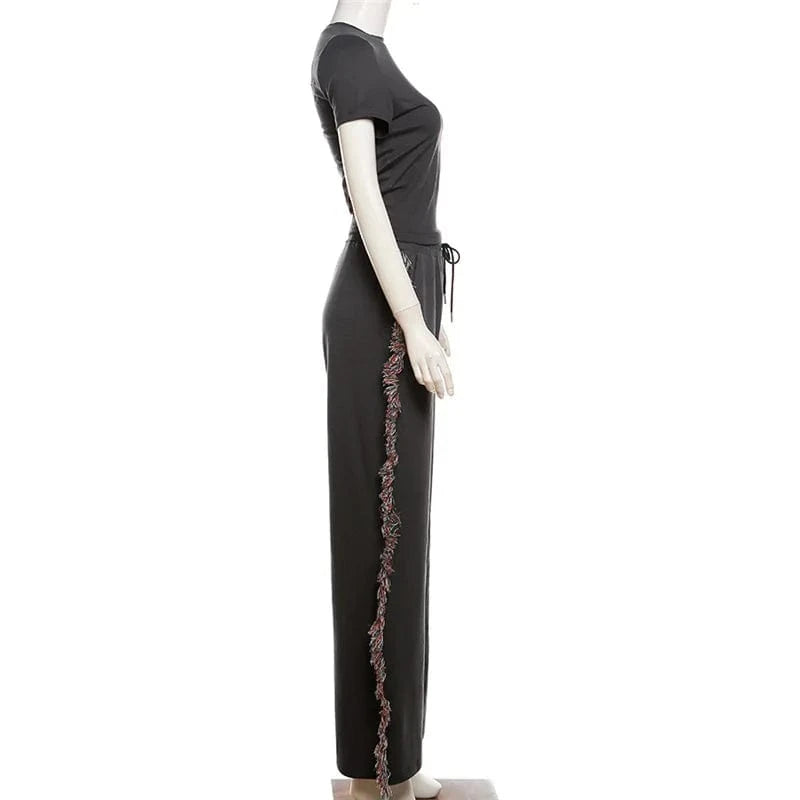 K23S40781 2024 Hot Sales Tassel Design Loose Straight Plus Size Women's Sweater Pants