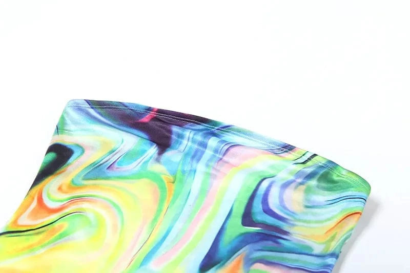 K24D42691 2024 Spring Summer New Women's Sexy Abstract Print Bandeau Trim Bodycon Evening Mini Dress