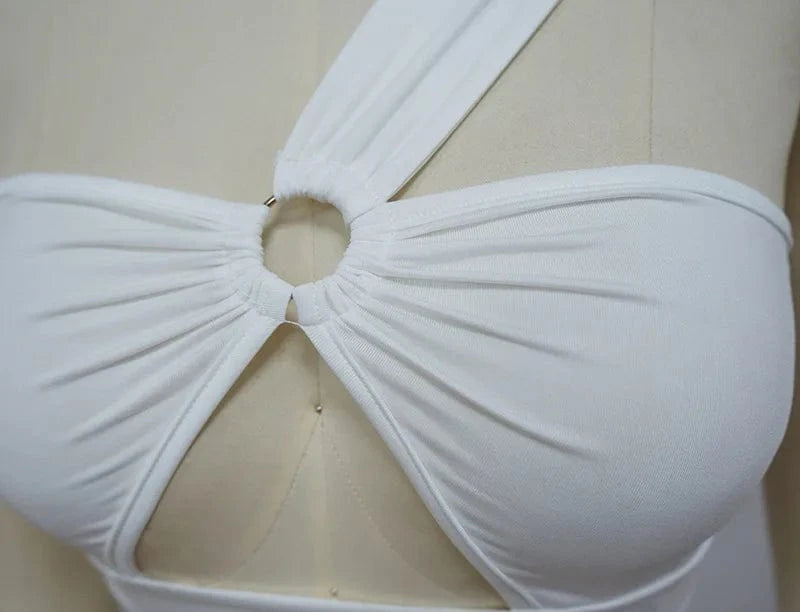 K9880 New Arrival 2024 Summer Sleeveless One Shoulder Hollow Out Slim Bodycon Sexy Dresses Women Maxi Skirt 2 Piece Set