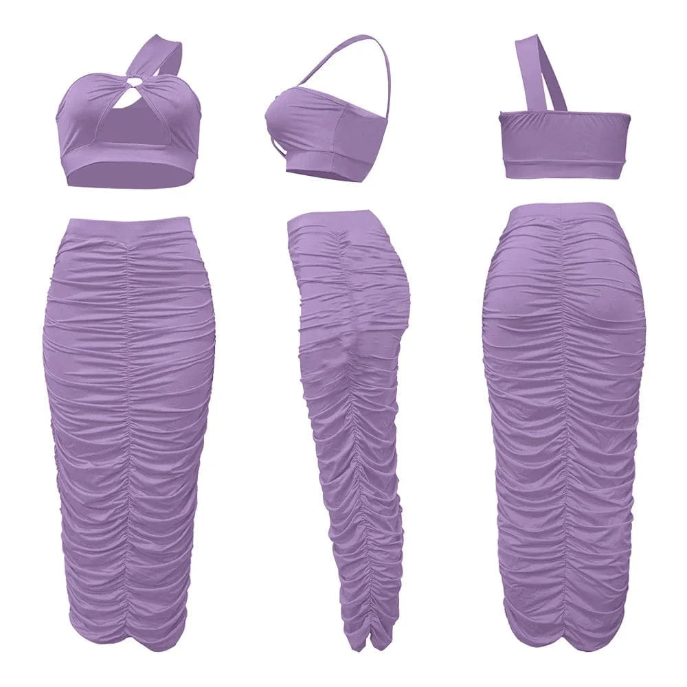 K9880 New Arrival 2024 Summer Sleeveless One Shoulder Hollow Out Slim Bodycon Sexy Dresses Women Maxi Skirt 2 Piece Set