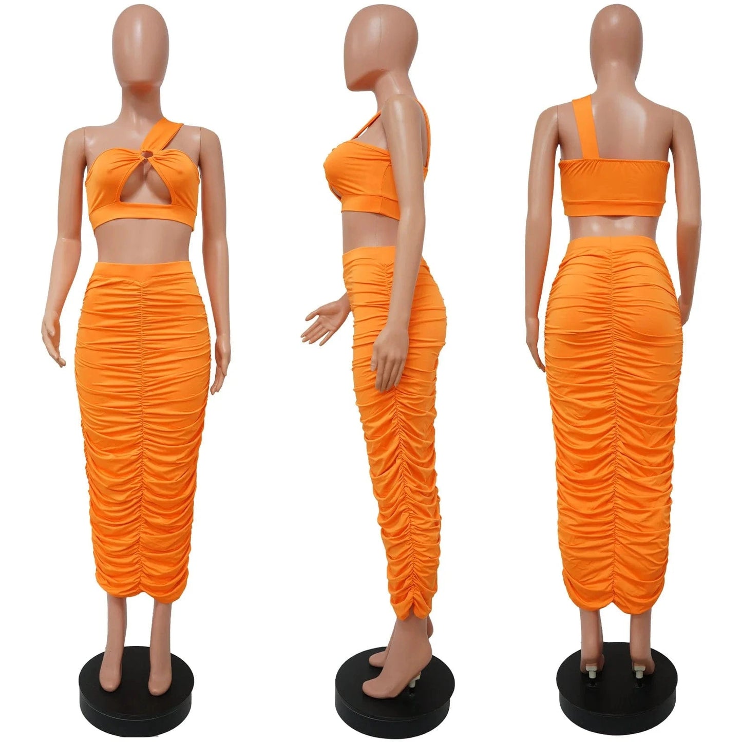 K9880 New Arrival 2024 Summer Sleeveless One Shoulder Hollow Out Slim Bodycon Sexy Dresses Women Maxi Skirt 2 Piece Set