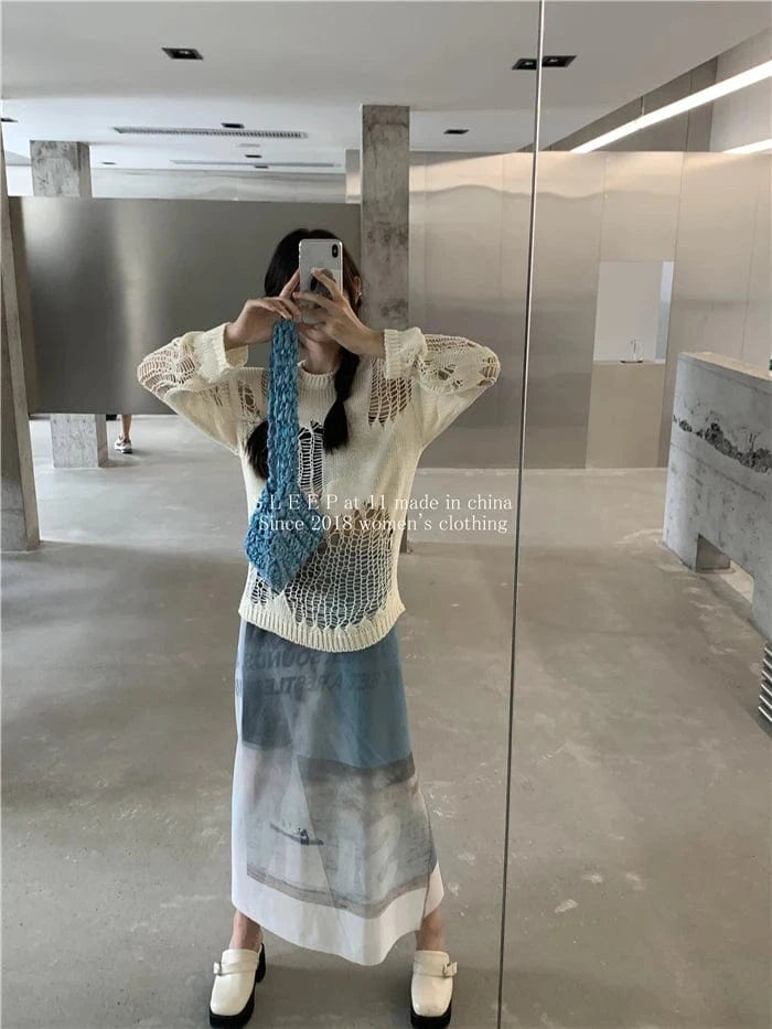 Karrram Gothic Hollow Out Sweater Hole See Through Oversized Knitted Pullovers Emo Streetwear Grunge Clothes Y2k Tops Spring
