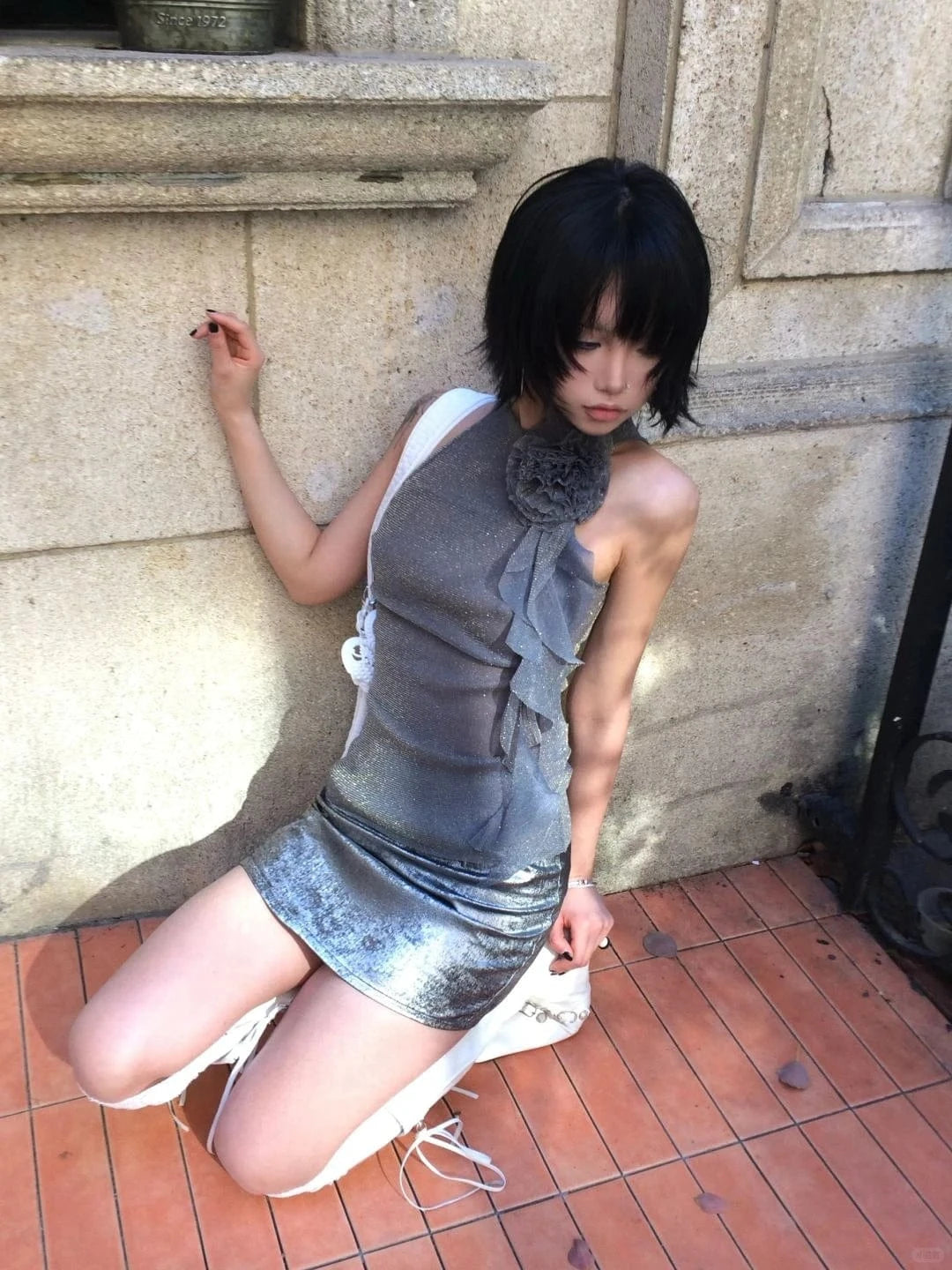 Karrram Japanese Y2k Mesh Tank Top Trashy 2000s Style Sleeveless Tops Vintage Harajuku Flower Irregular Tanktop Fairy Aesthetics