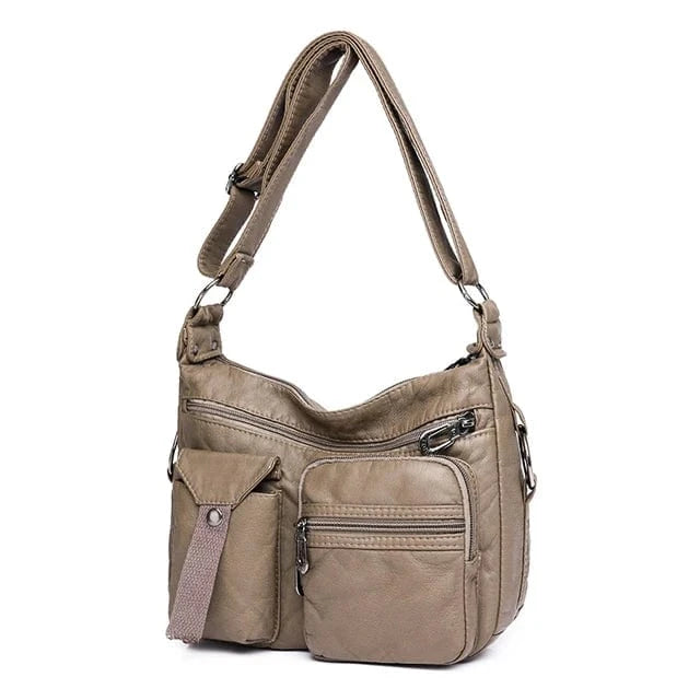 khaki New Design Women Shoulder Bag Pu Leather Crossbody Bag Soft Messenger Bag Large Capacity Leather Purses Bolsa Feminine