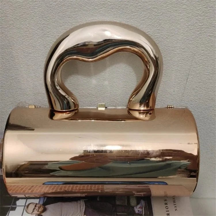 Khaki Women's Handbag Bags For Women 2024 Party Clutches Fashion Cylinder Mini Evening Purse Crossbody Shoulder Bag Gold Box Clutch