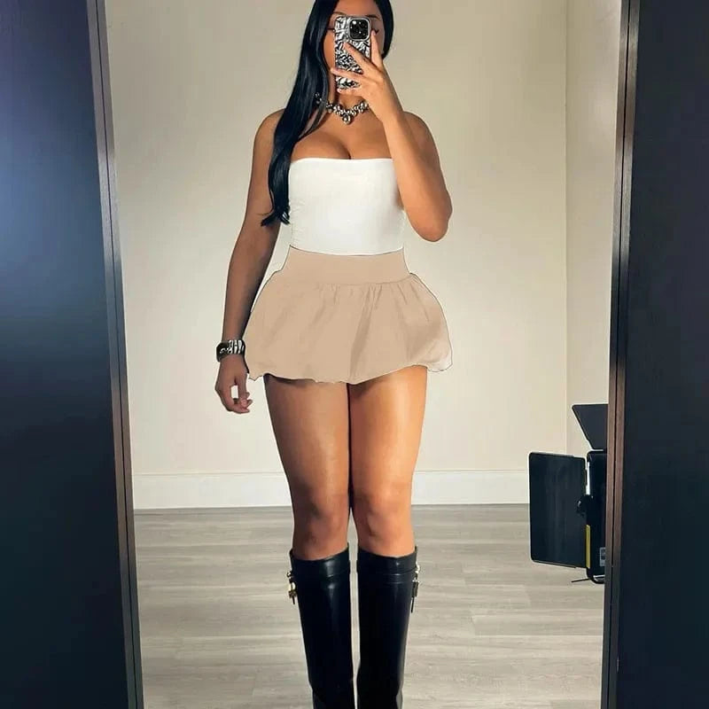Khaki / XL Sexy Pleated Bubble Skirt for Women High Waist Solid Lolita Micro Skirt Preppy Harajuku Y2K Clothes Cute Mini Skirts Birthday